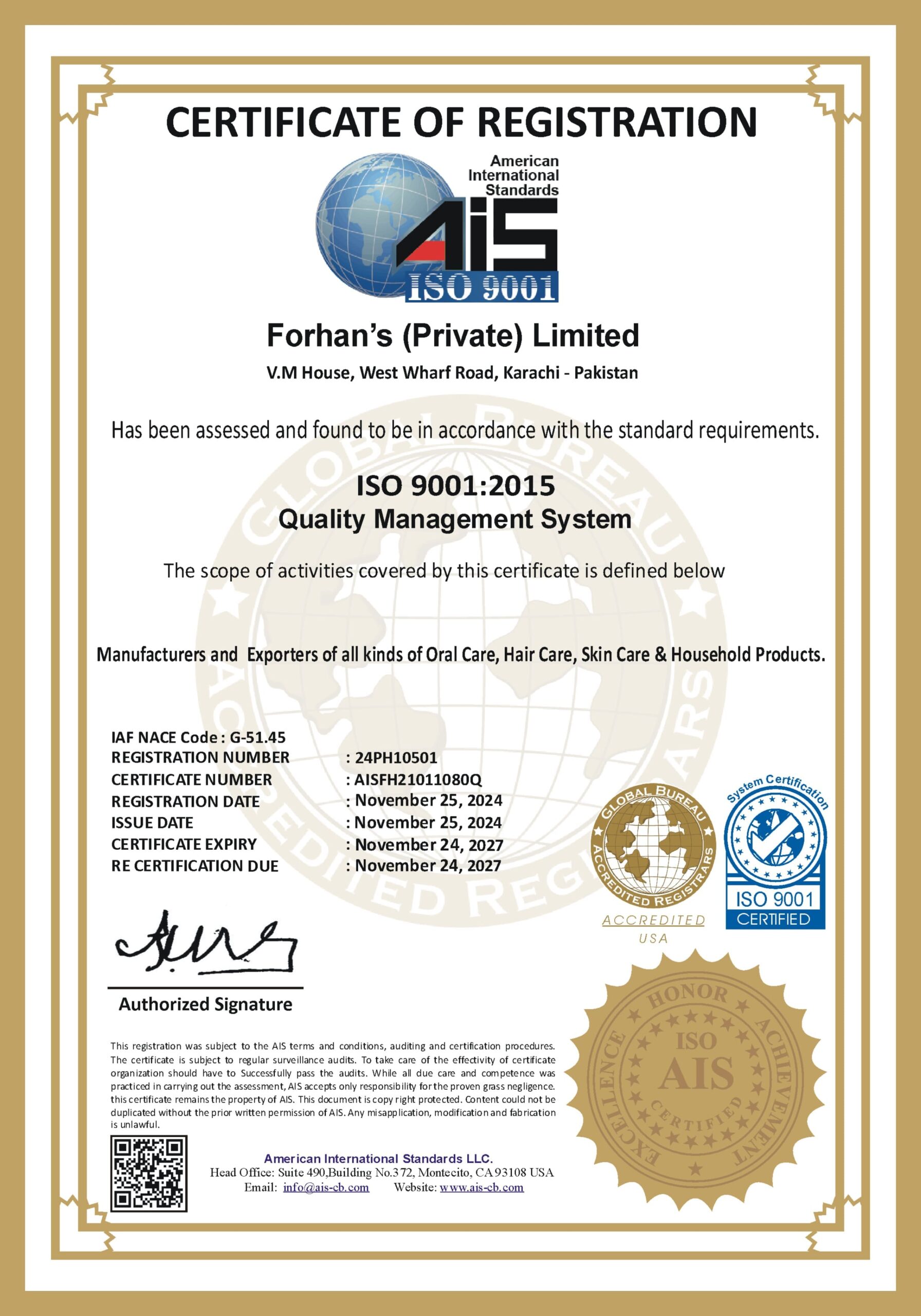 Forhan's-Certifications - -GMP-+-ISO-9001-+-HALAL-Cert-2